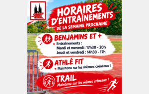 Entraînements semaine prochaine
